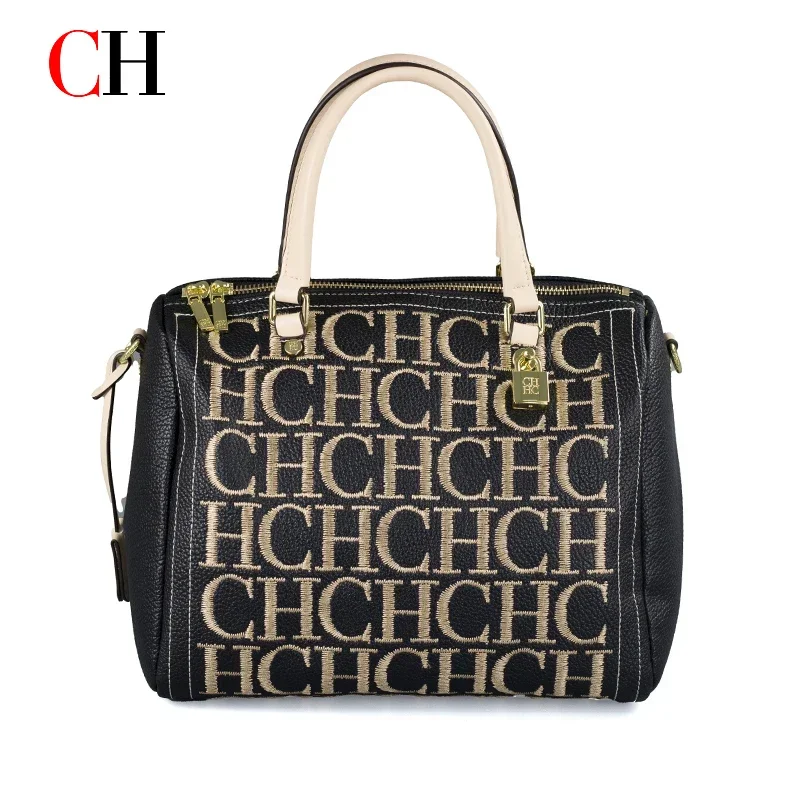 Embroidery Gold - Borsa Boston con Ricamo CH, Borsa