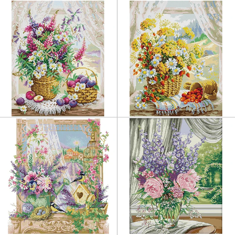 Embroidery X Pattern - Davanzale della finestra cesto di fiori