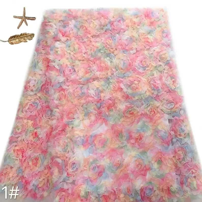 Embroidery Roses - 3d chiffon rosa fiore tessuto di