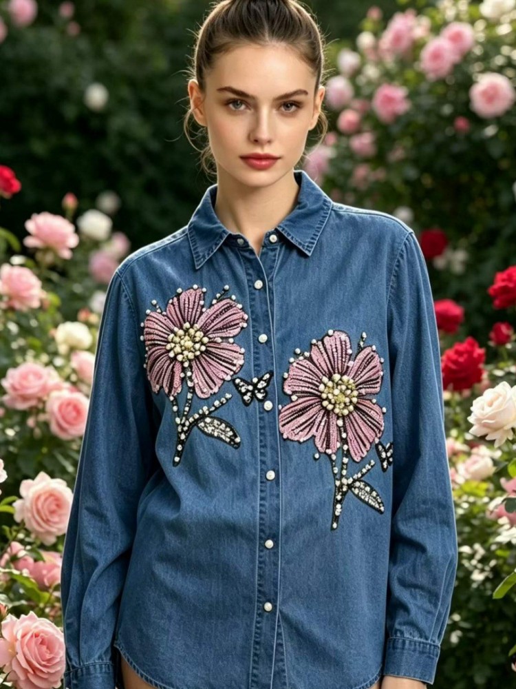 Camicette in Denim Ricamate pe - Embroidery Cotton Shirt recensione e prezzo