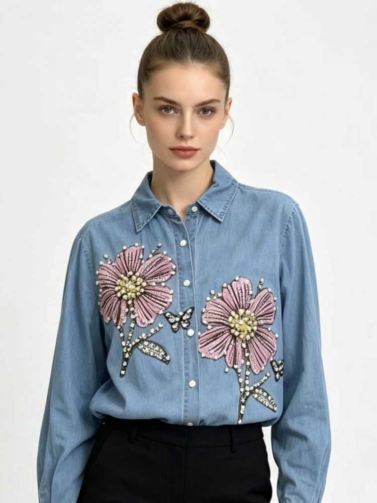 Camicette in Denim Ricamate pe - Embroidery Cotton Shirt recensione e prezzo